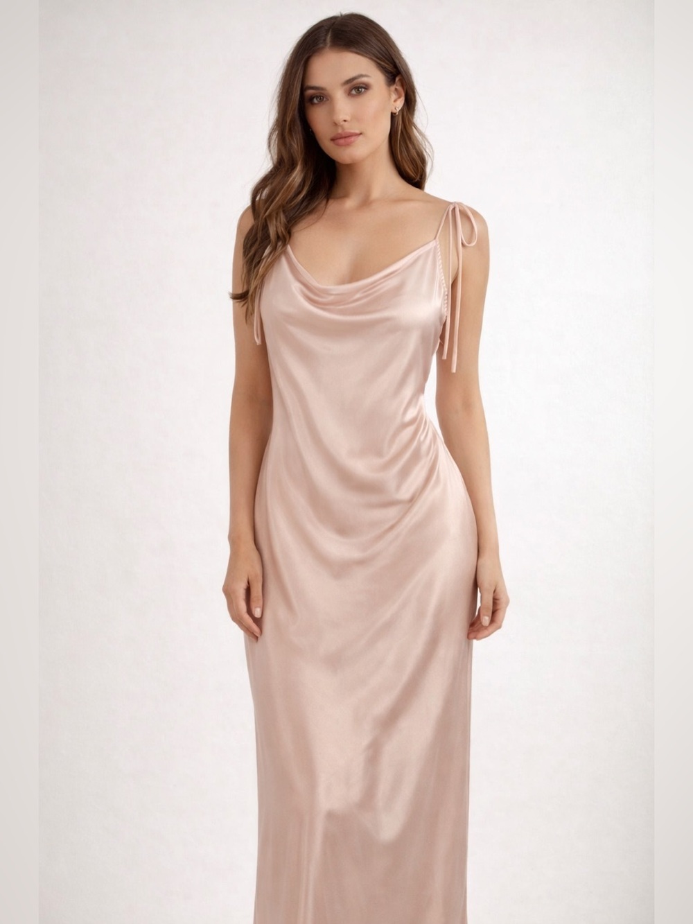 Cinderella Divine XL Blush Satin Slip Dress Chemise Cowl Neck Formal Gown
